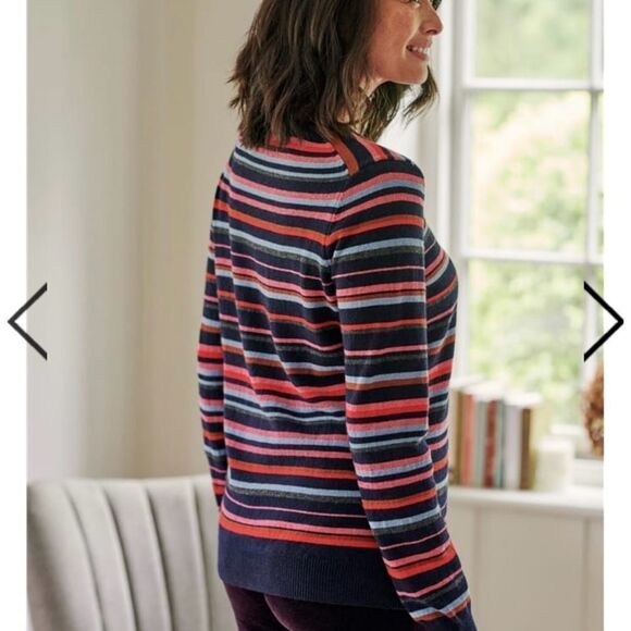 Woolovers Variegated Stripe Crew Neck Sweater Navy Multi M NWT IN PACKAGING - Picture 2 of 5